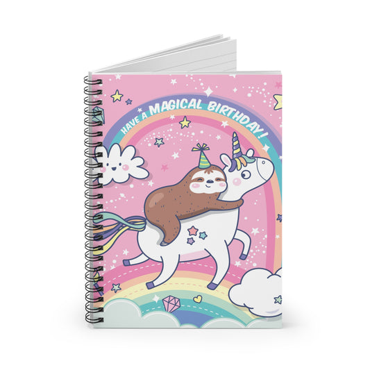Magical Birthday Spiral Notebook - Fun Unicorn Design, Gift for Kids, Cute School Supplies, Sloth Lover Journal, Party Essentials, Unique