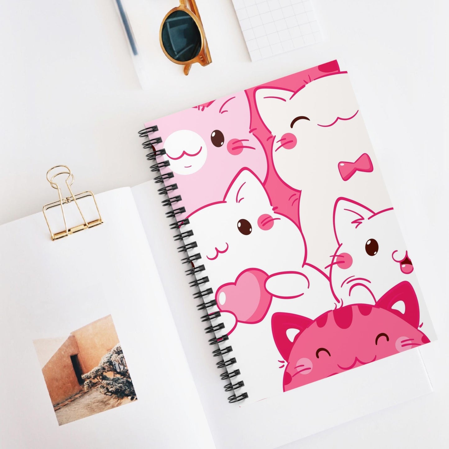 Cat Notebook - Ruled Line, Journal, Diary, Pink Cat Notebook, Cat Lover Gift, Back to School Stationery