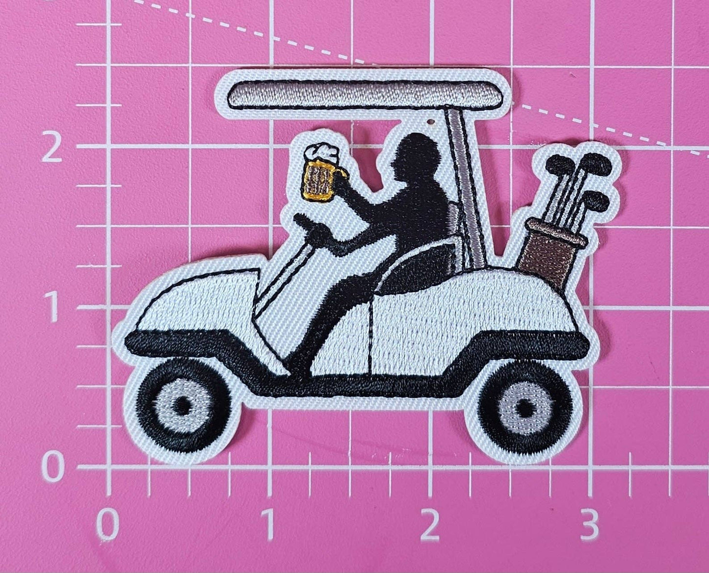 Golf Cart Beer Drinking Embroidery Iron On Patch
