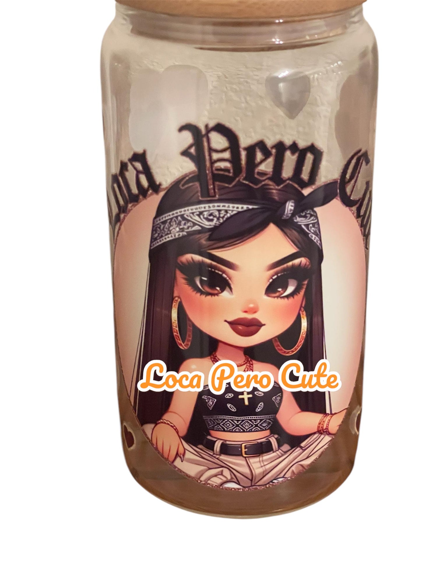 Latina drinking glass, 16 oz glass tumbler with bamboo lid