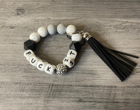 Silicone Beaded Wristlet: Black, Gray, White - Funny Taglines