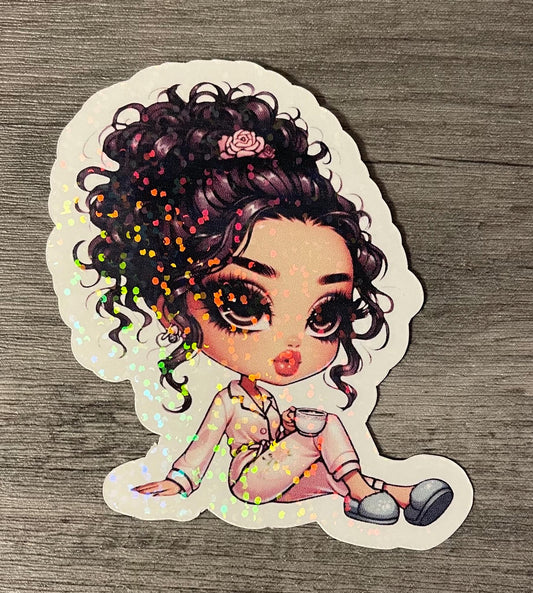 Cartoon Girl Coffee Stickers, Laminated Finish