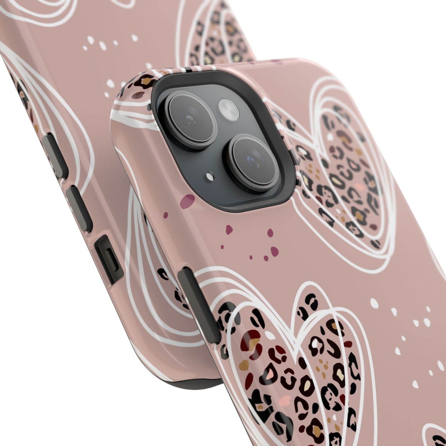 Leopard Print Pink Hearts Magnetic Tough Phone Case, Tough Phone Cover, Animal Print Phone Case, Valentine's Day Gift, Leopard Print Heart