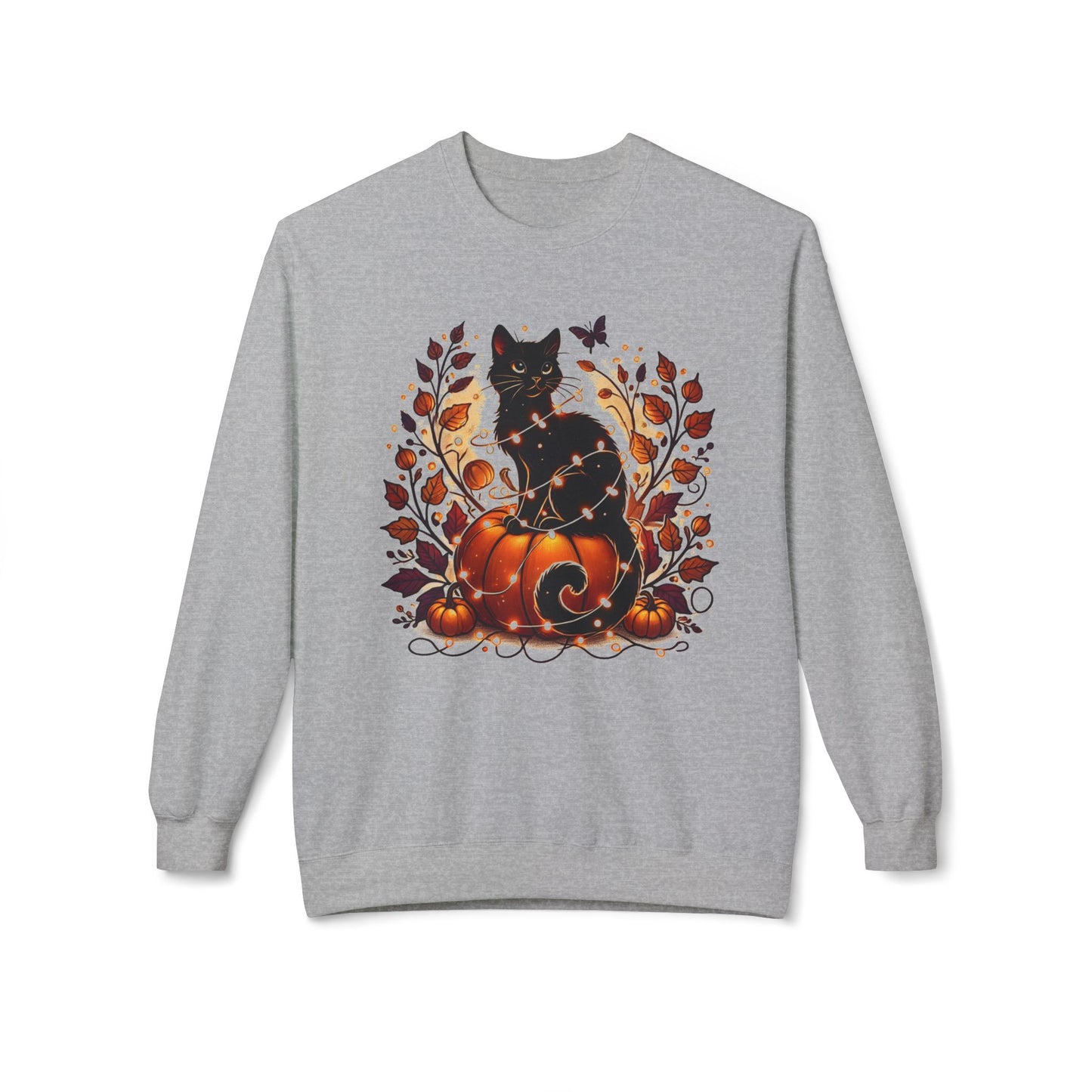 Black Cat Sweatshirt, Crewneck for Fall, Cat Lovers, Halloween Cat and Pumpkin Sweatshirt