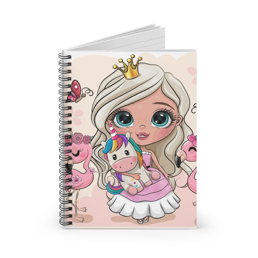 Spiral Notebook, Little girl princess unicorn ruled line journal, diary, school supplies, gift for kids, back to school