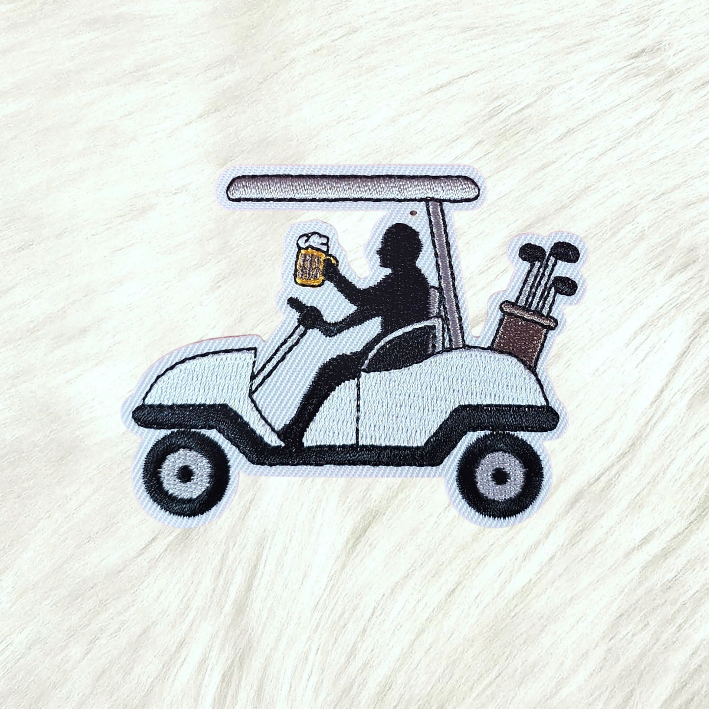 Golf Cart Beer Drinking Embroidery Iron On Patch