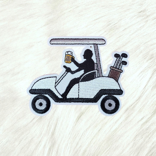 Golf Cart Beer Drinking Embroidery Iron On Patch