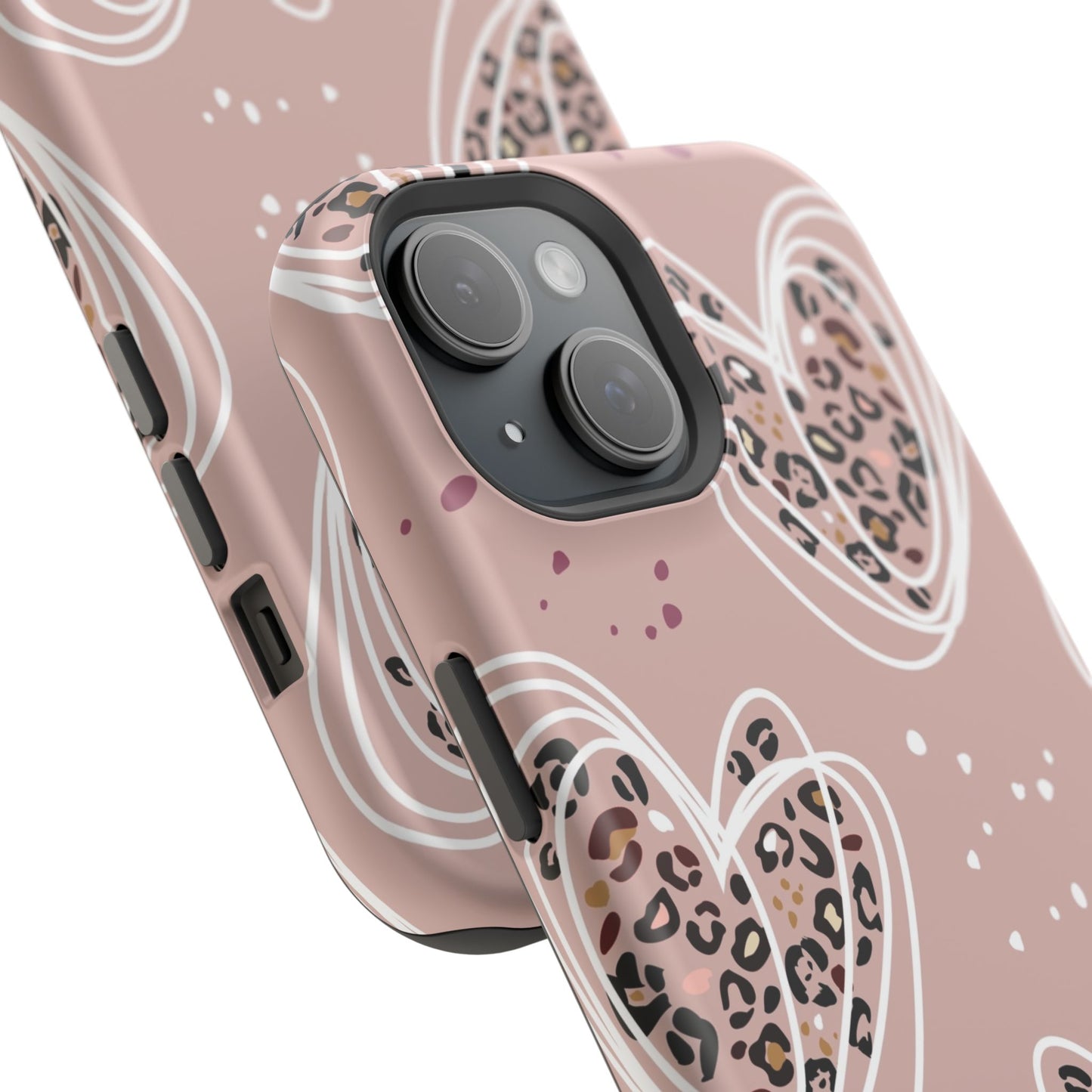 Leopard Print Pink Hearts Magnetic Tough Phone Case, Tough Phone Cover, Animal Print Phone Case, Valentine's Day Gift, Leopard Print Heart