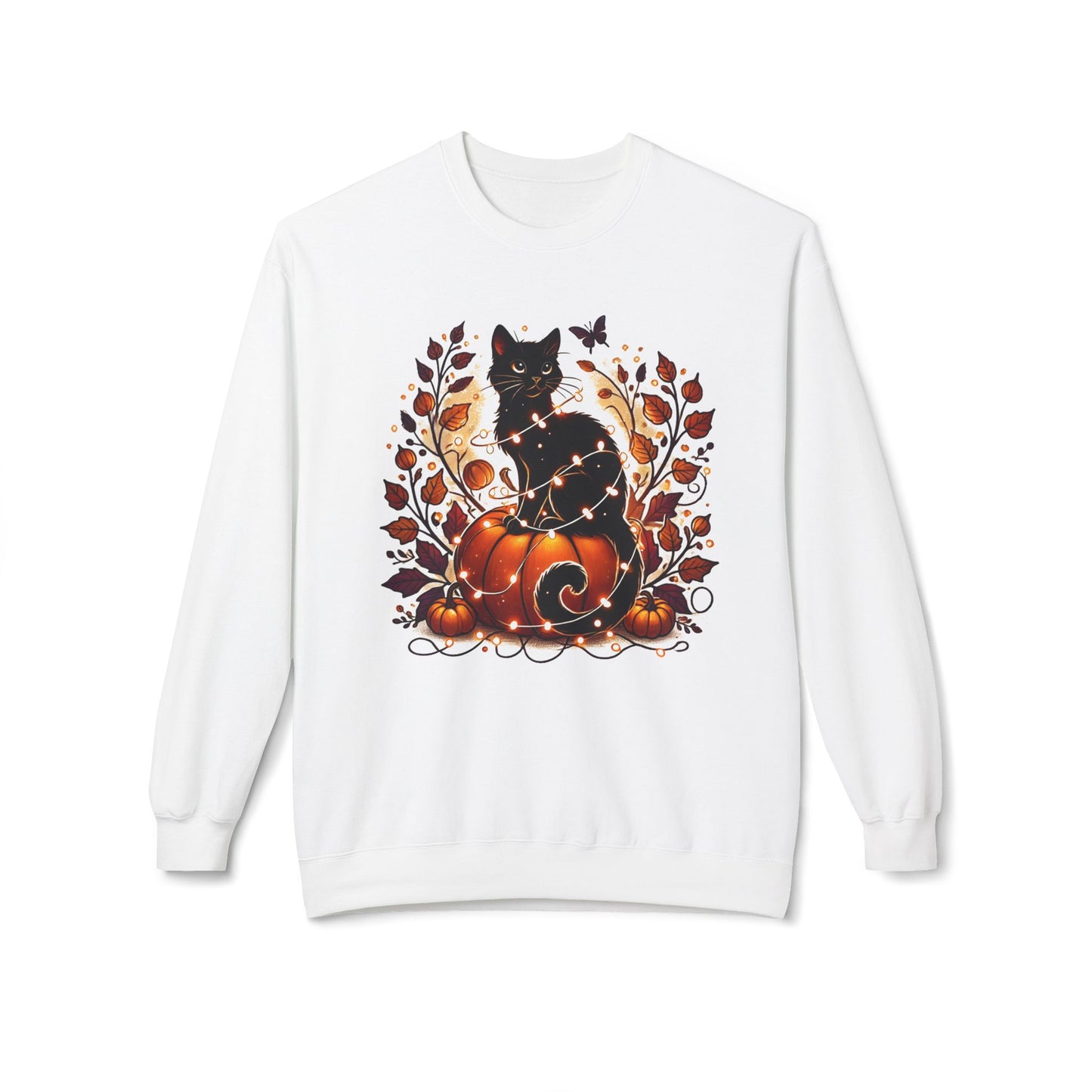 Black Cat Sweatshirt, Crewneck for Fall, Cat Lovers, Halloween Cat and Pumpkin Sweatshirt