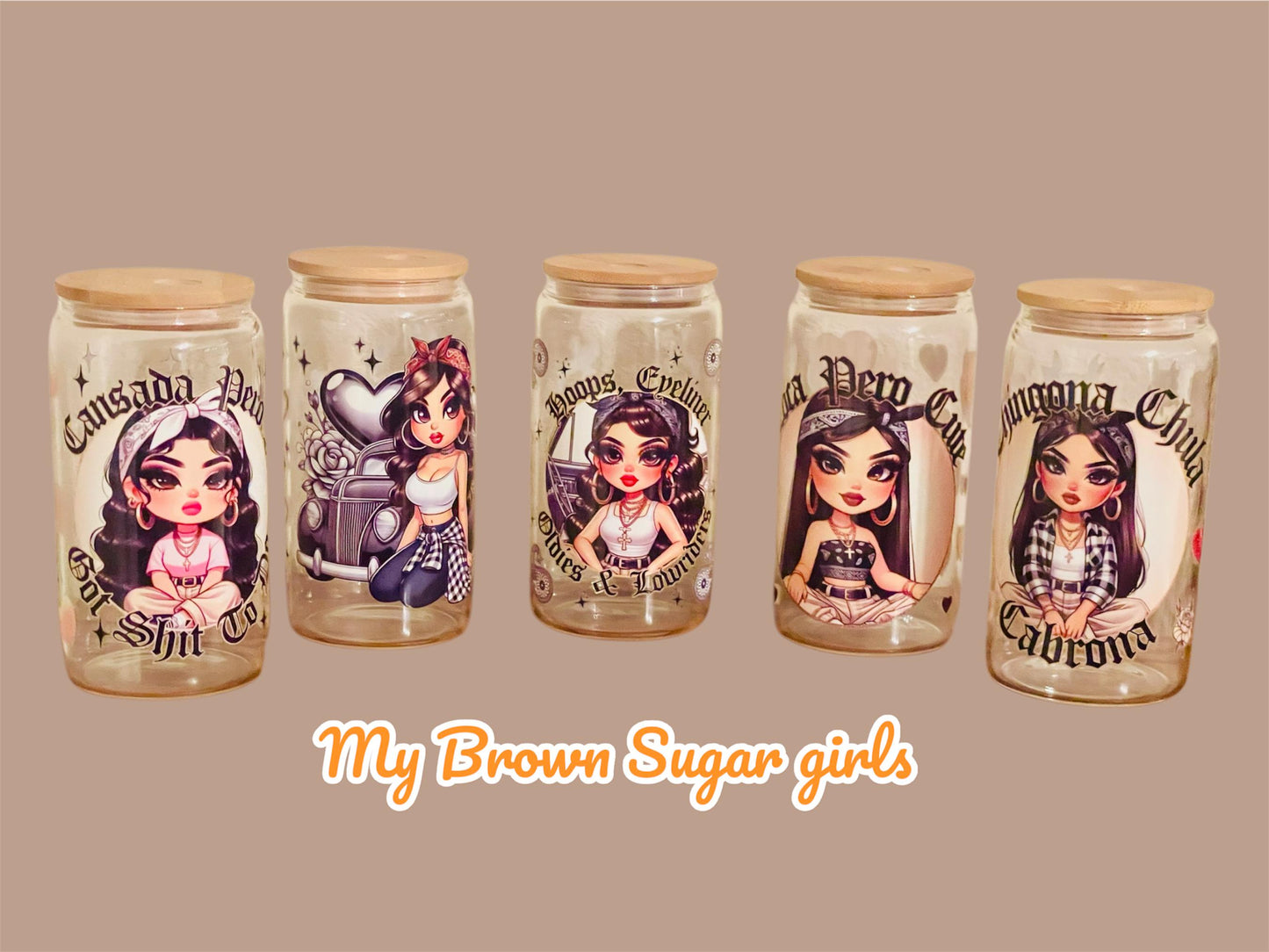 Latina drinking glass, 16 oz glass tumbler with bamboo lid