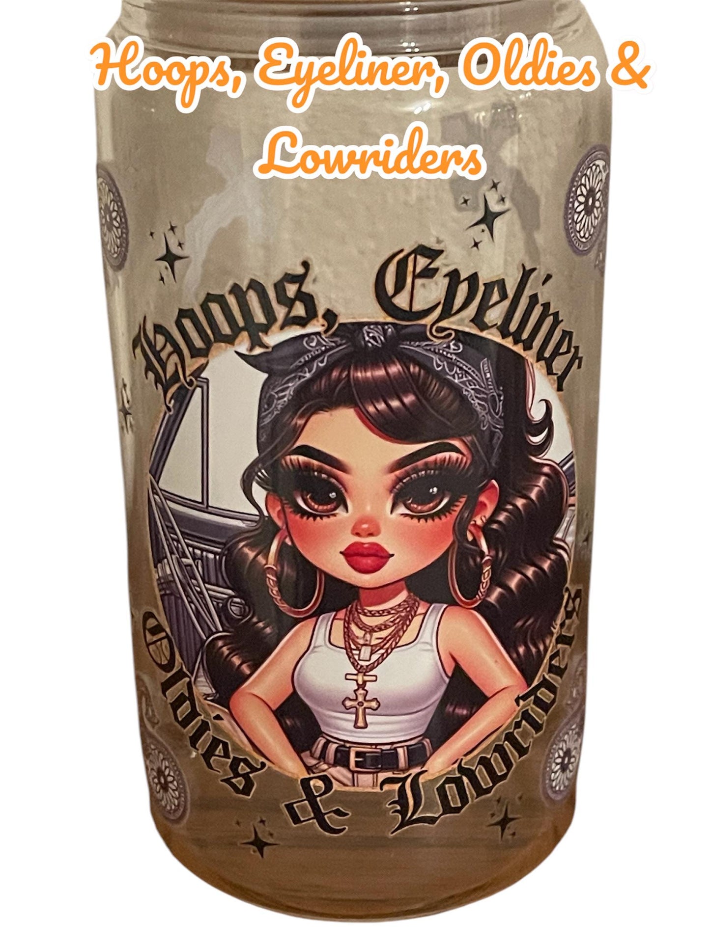 Latina drinking glass, 16 oz glass tumbler with bamboo lid