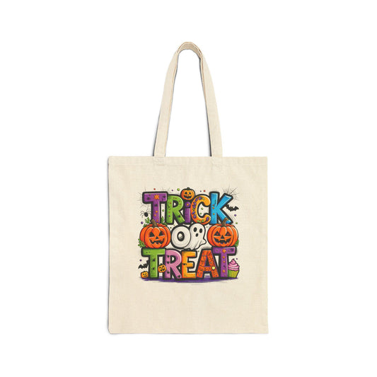 Halloween Trick or Treat Tote Bag - Canvas Bag with handles