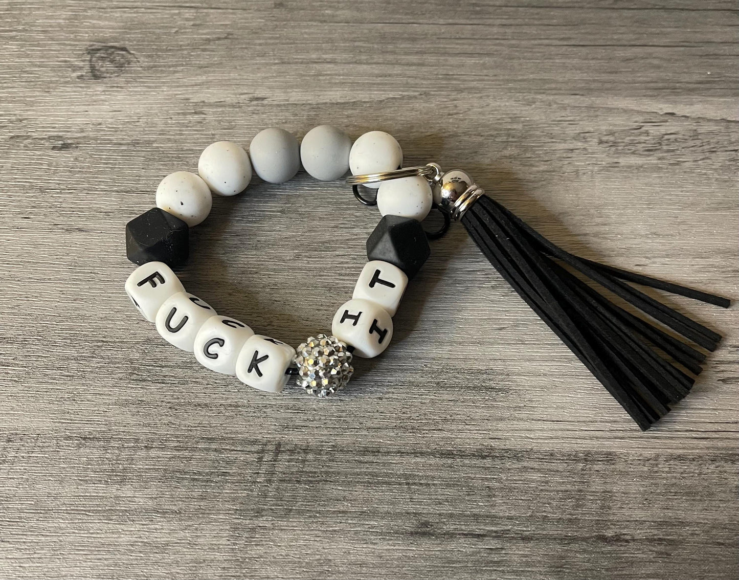 Silicone Beaded Wristlet: Black, Gray, White - Funny Taglines