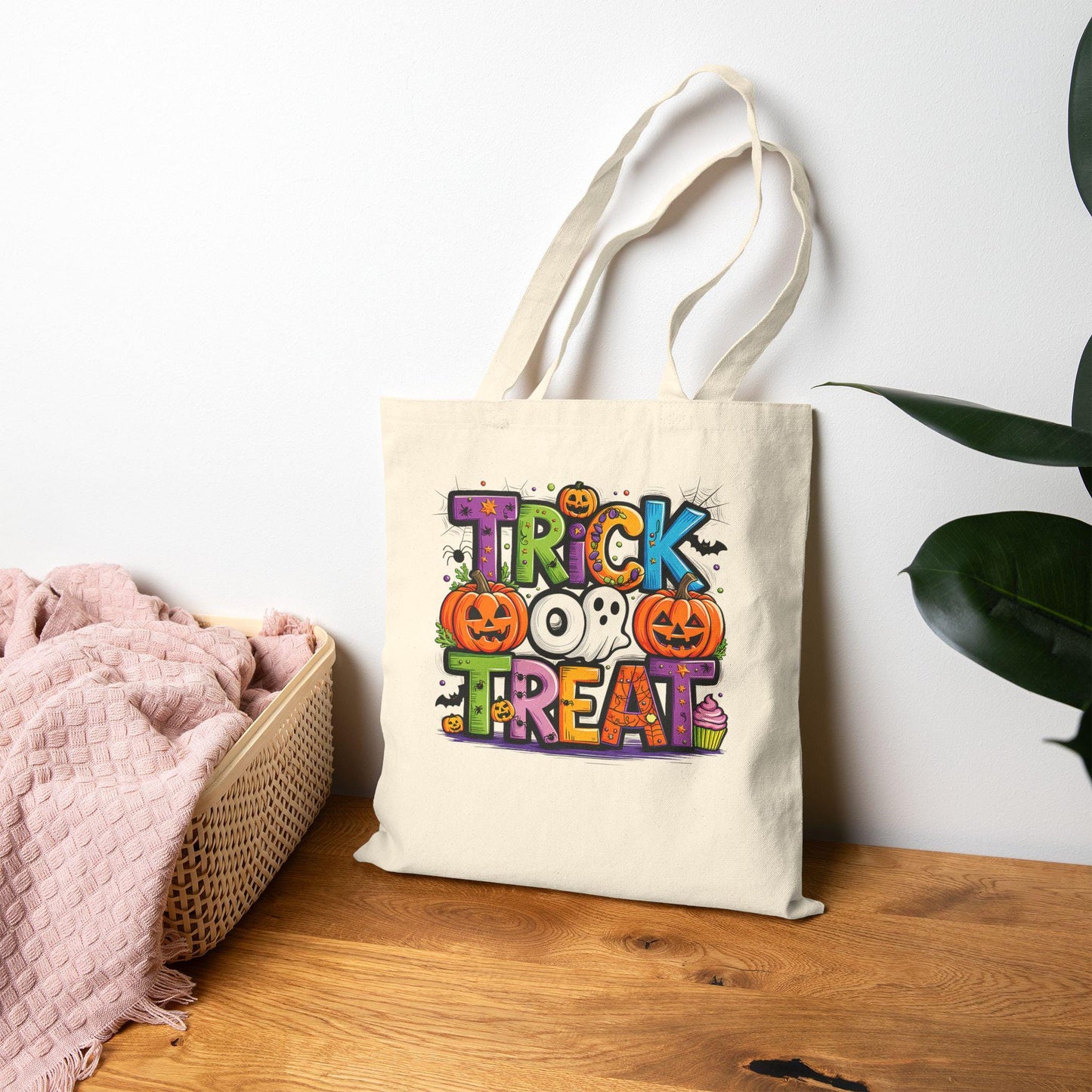 Halloween Trick or Treat Tote Bag - Canvas Bag with handles