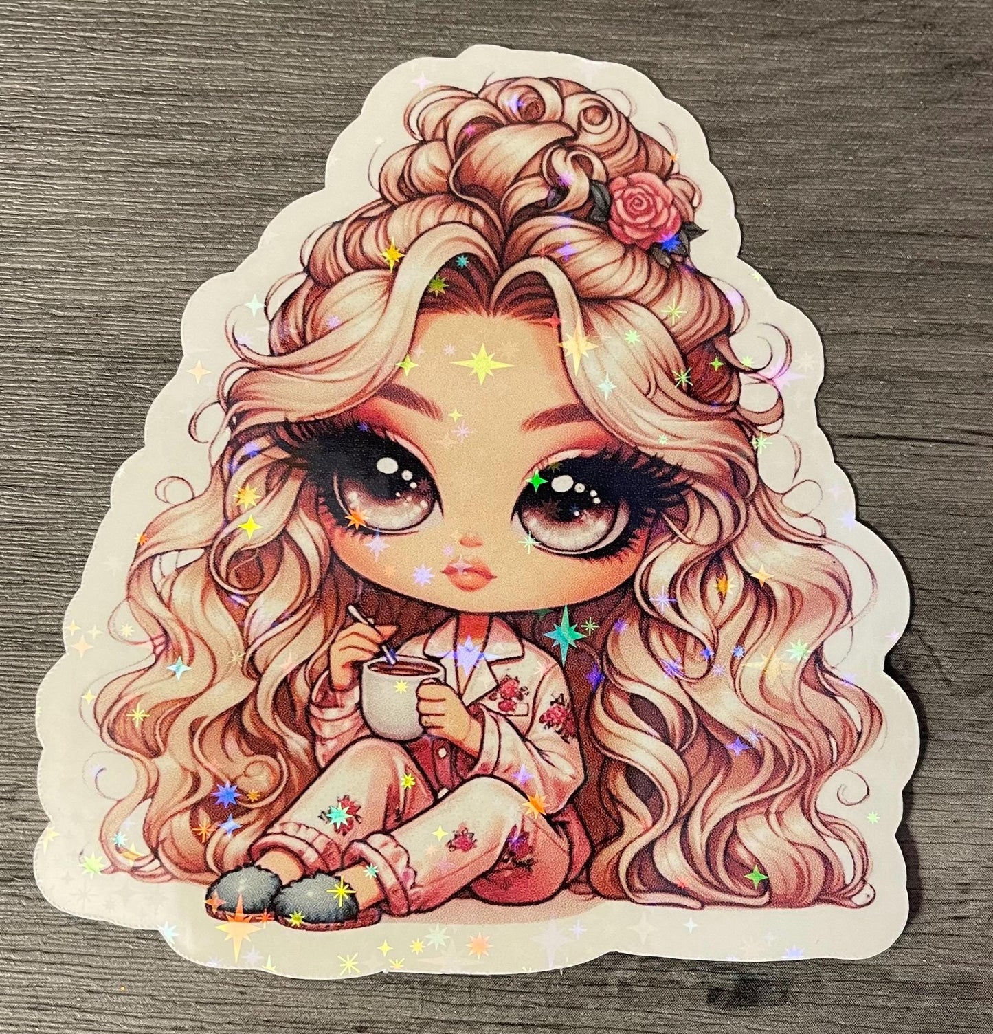Cartoon Girl Coffee Stickers, Laminated Finish