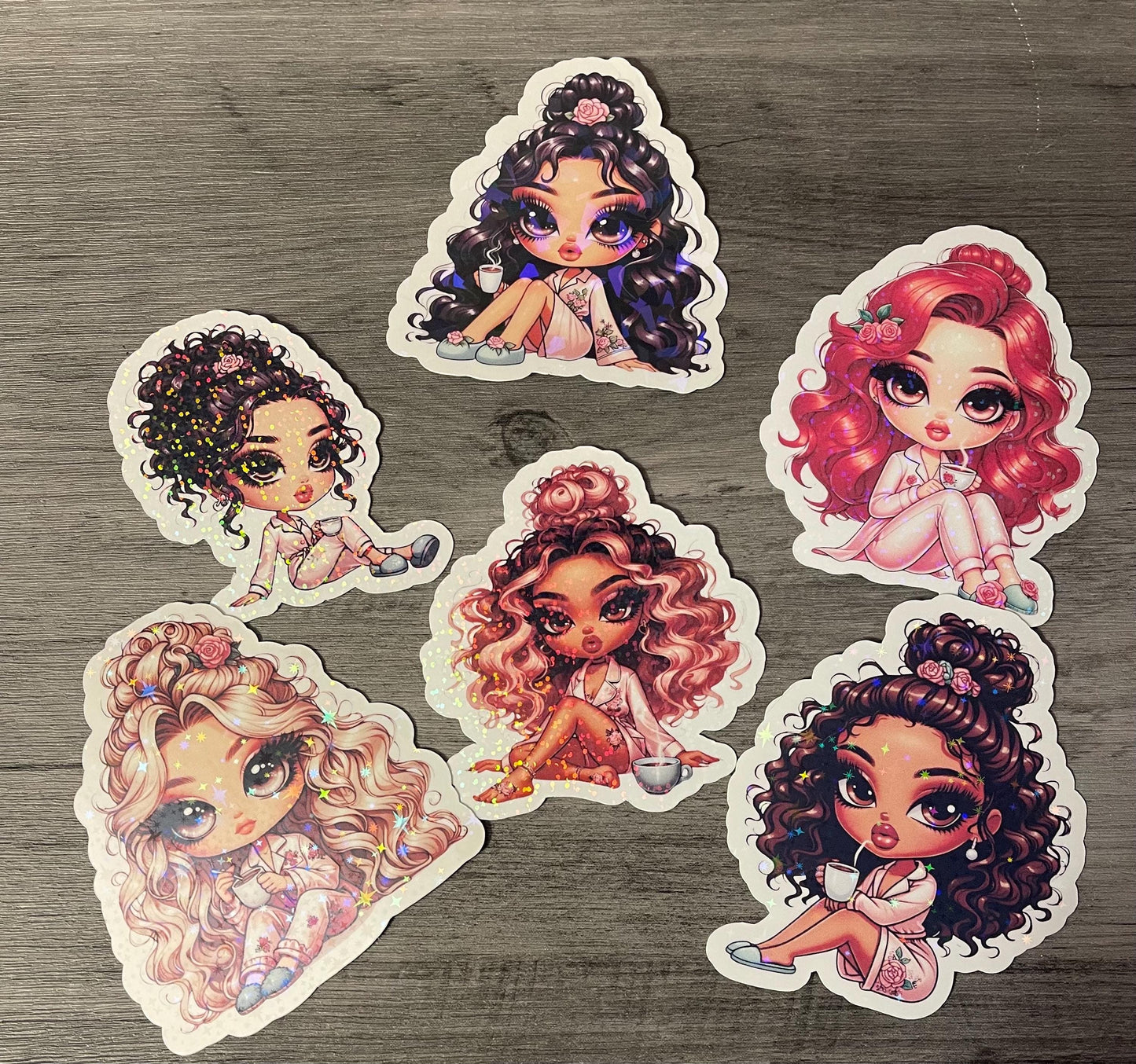 Cartoon Girl Coffee Stickers, Laminated Finish