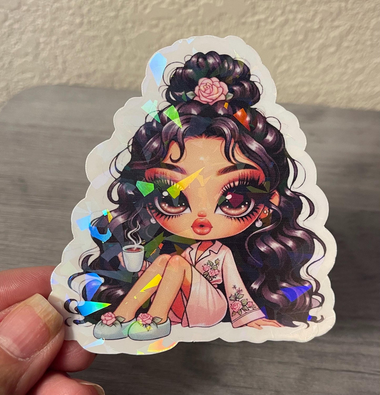 Cartoon Girl Coffee Stickers, Laminated Finish